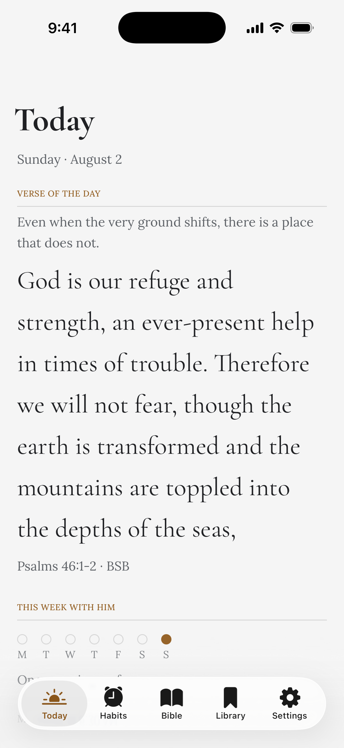 Today screen with Psalm 46 and the week's reading